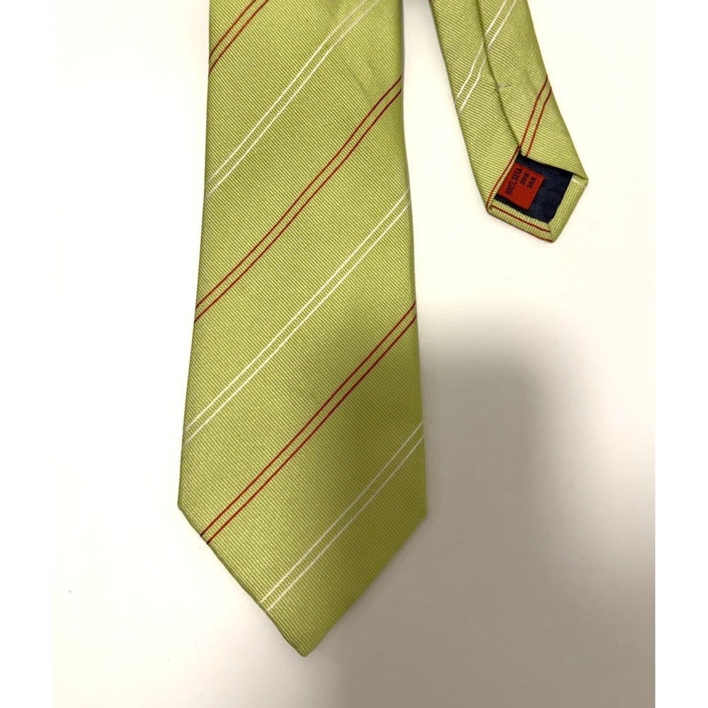 BATTISTONI‎ Men's 100% Silk Tie Green White Red Striped Necktie Tie